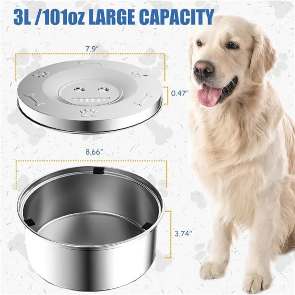 Dog Water Bowl, 3L Large no Spill Dog Bowls, Stainless Steel Bowl Dispenser